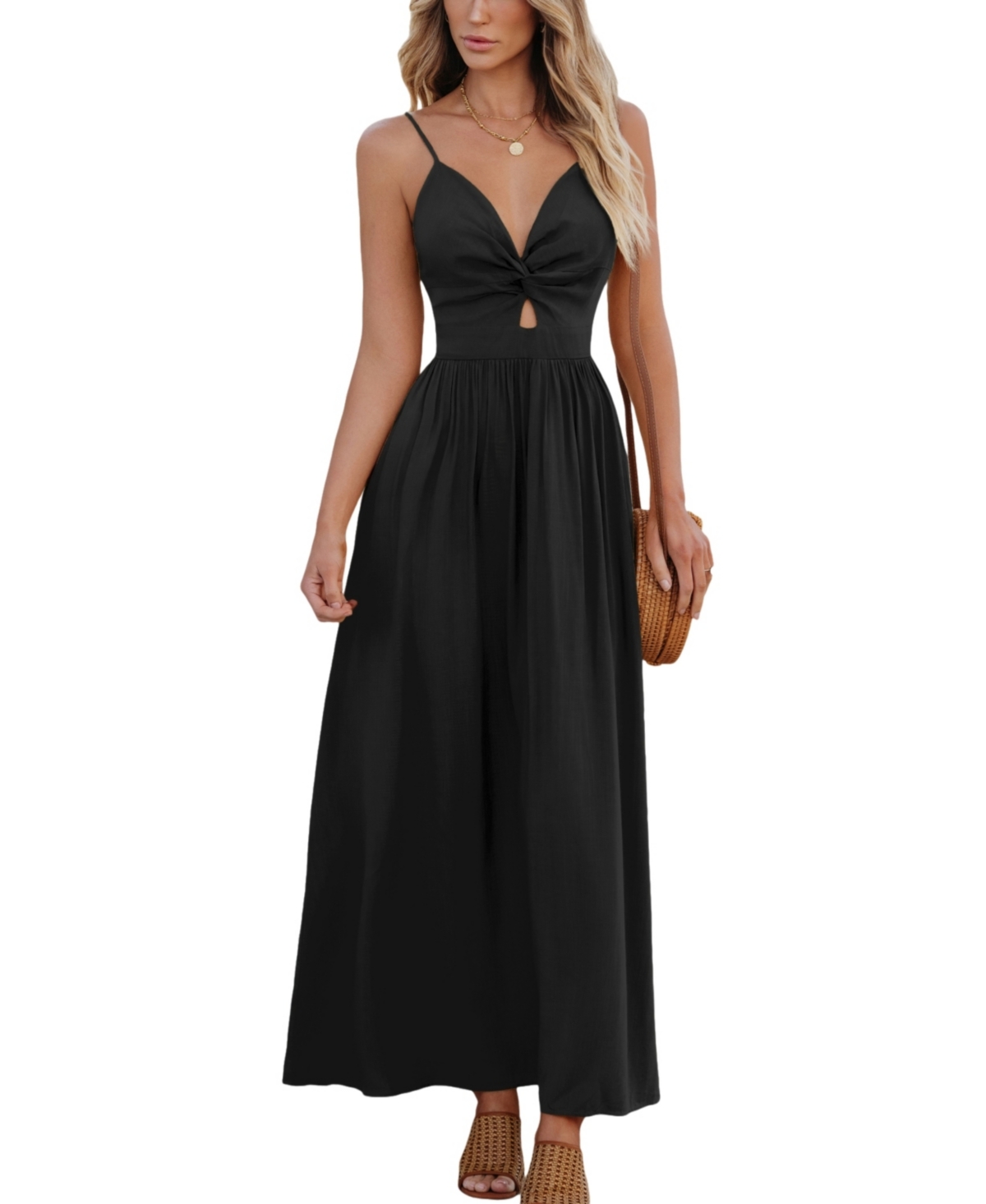 Women's Front Twist & Keyhole Maxi Beach Dress - Black