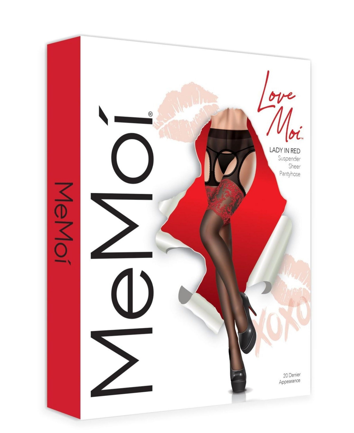 Shop Memoi Women's Lady In Red Suspender 20 Denier Sheer Pantyhose In Multi