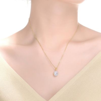 Sterling Silver with Colored Round Cubic Zirconia Halo Necklace