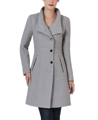 Calvin klein faux leather trim shops boucle coat