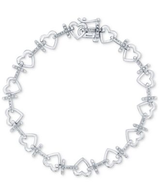 Macy's - Diamond Heart & Cross Link Bracelet (1/6 ct. t.w.) in Sterling Silver
