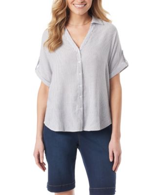 Gloria Vanderbilt - Women's Striped Roll-Tab Camp Shirt