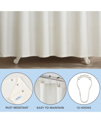 Host & Home Raindrop Stripe Textured Shower Curtain Set with 12 Metal Rolling Rings, Weighted Hem, Rust-Proof Grommets, Fine 100% Polyester Yarn, 72x72, Three Proof Treatment Repels Water, Stains, & Oil