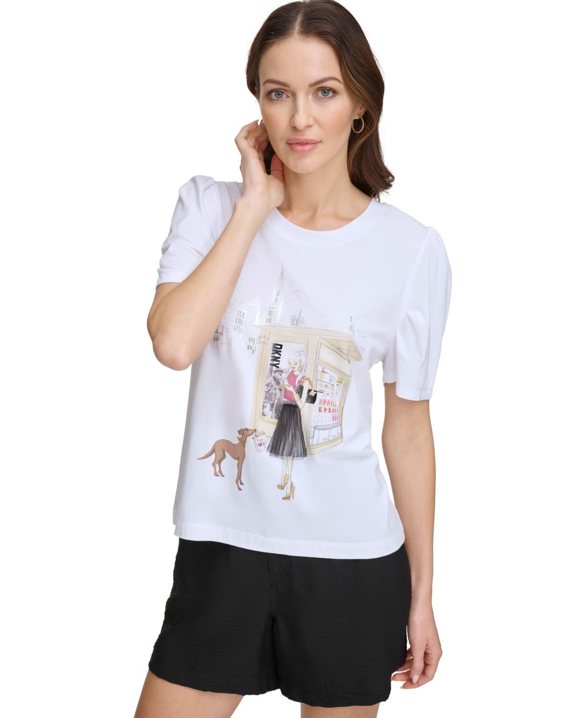 Dkny Women's Graphic-Print Puff-Sleeve T-Shirt