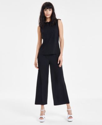 Shop Bar Iii Womens Waverly Textured Shell Top Cropped Pull On Pants Created For Macys In Black