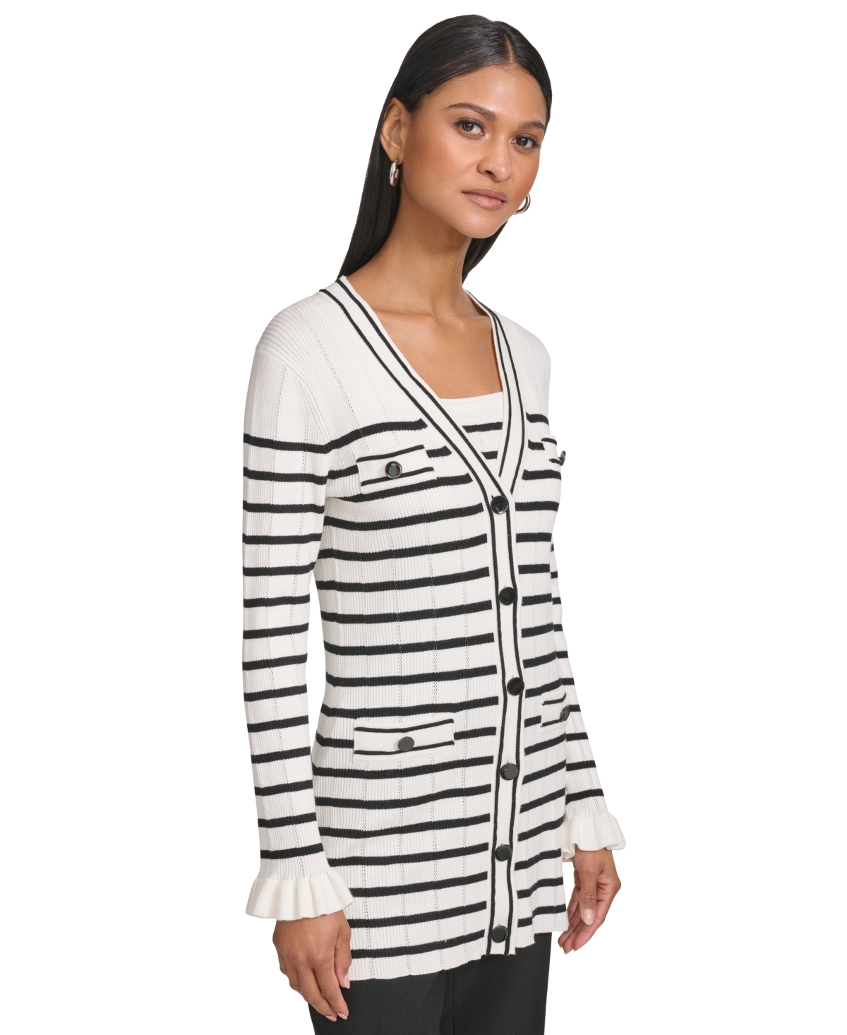 Women's Button-Front Long-Sleeve Cardigan - Sft Wt/blk