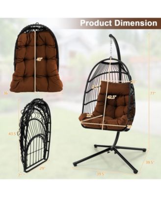 Patio Hanging Egg Chair with Stand Waterproof Cover and Folding Basket
