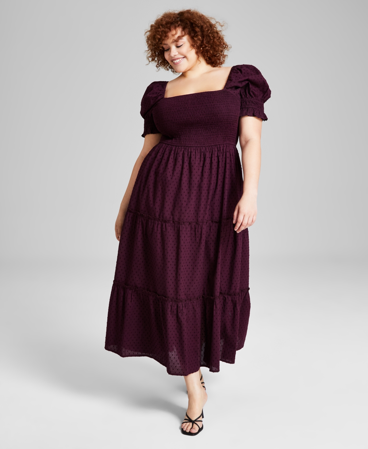 And Now This Trendy Plus Size Puff-Sleeve Cotton Tiered Maxi Dress, Created for Macy's