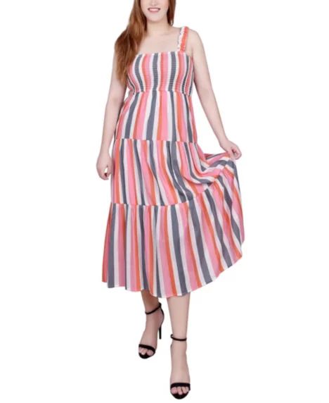 Petite Smocked-Bodice Tiered Midi Dress - Pink