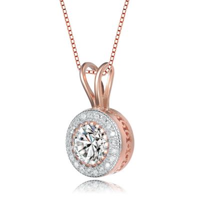 Sterling Silver Round-cut Cubic Zirconia Stud Pendant Necklace