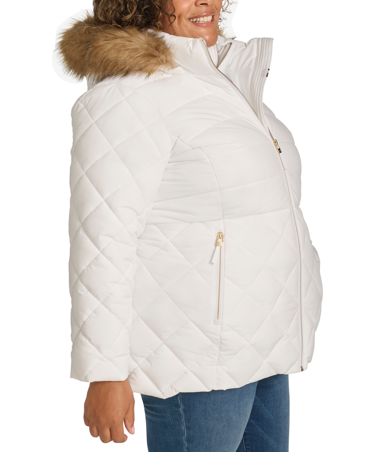Tommy Hilfiger Plus Size Faux-fur-trim Hooded Puffer Coat, Created For Macy's In White