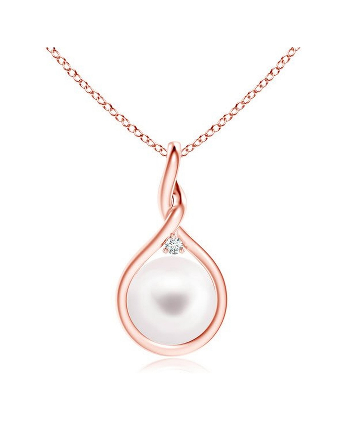 Sterling Silver with White Round Shell Pearl with Clear Cubic Zirconia Pendant Necklace - Pink