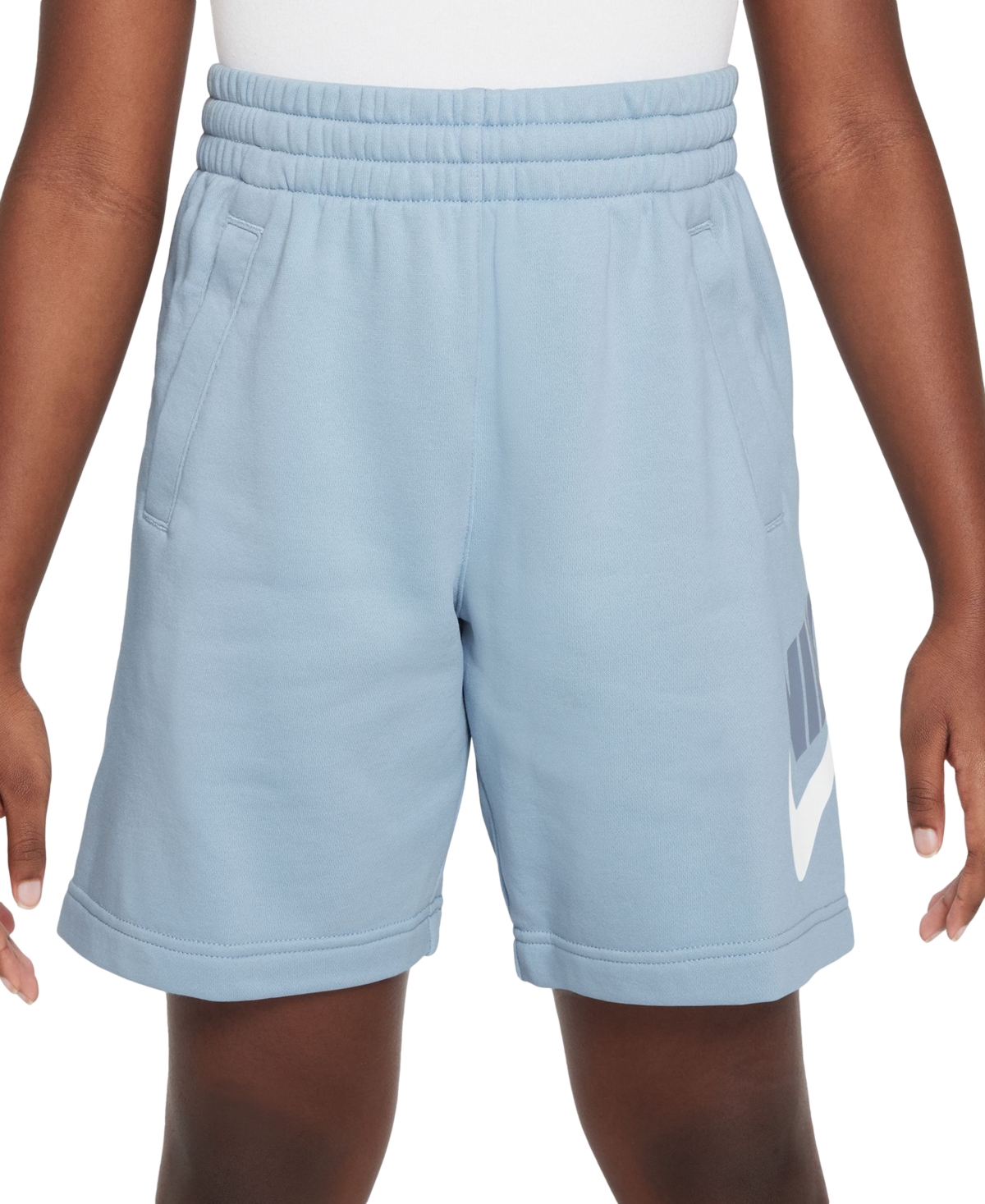 Nike Big Kids Sportswear Club Fleece Logo-Print French Terry Shorts -white/ashen Slate
