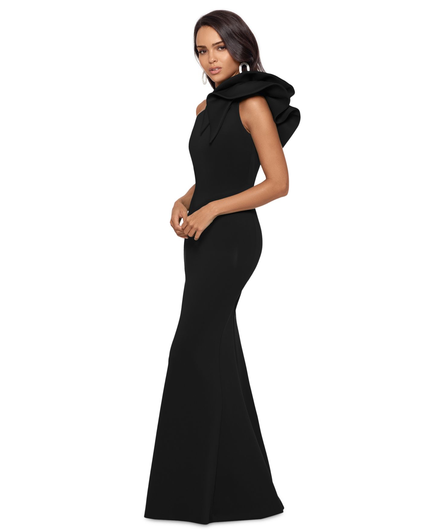 Женские платья Betsy & Adam One-Shoulder Scuba Crepe Gown, цвет: Чёрный — фото 3