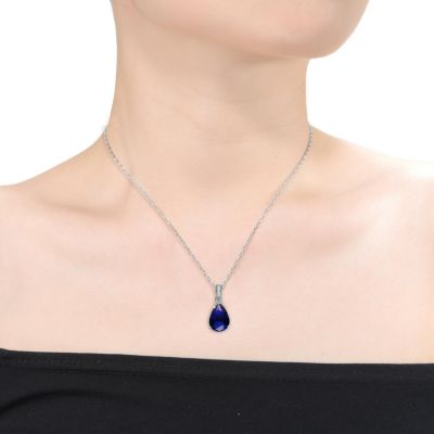 Sterling Silver Colored Cubic Zirconia Pear Shape Solitaire Necklace