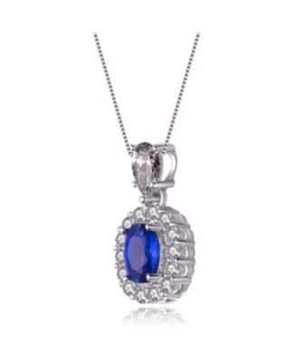 Sterling Silver White Gold Plated with Blue Oval Cubic Zirconia Accented Clear Pear and Round Cubic Zirconias Necklace
