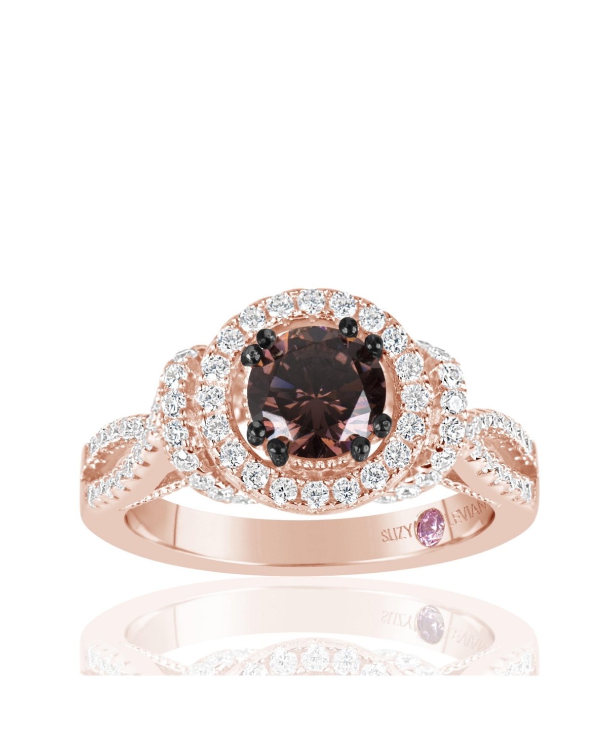 Suzy Levian Rose Sterling Silver Cubic Zirconia Anniversary Ring - Brown
