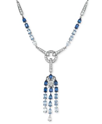 Denim Ombr&eacute; Sapphire (7-1/20 ct. t.w.) & White Sapphire (2-3/4 ct. t.w.) Chandelier 19" Lariat Necklace in 14k White Gold