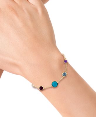 EFFY&reg; Multi-Gemstone (3-1/3 ct. t.w.) & Turquoise Bezel Set Link Bracelet in 14k Gold