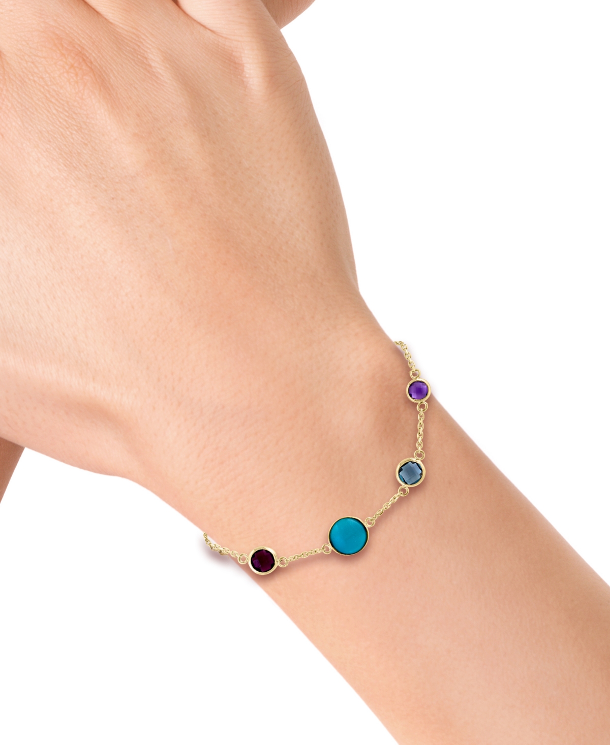 Effy Collection Effy Multi-gemstone (3-1/3 Ct. T.w.) & Turquoise Bezel Set Link Bracelet In 14k Gold In Yellow Gol