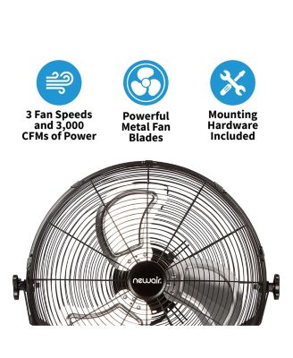 18" High Velocity Wall Mount Fan, Heavy Duty Outdoor Fan, Adjustable Tilt and 3 Speeds up to 4012 CFM, Pull Chain Switch