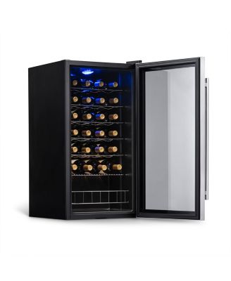 Freestanding 27 Bottle Compressor Wine Fridge in Stainless Steel, Adjustable Chrome Racks and Exterior Digital Thermostat