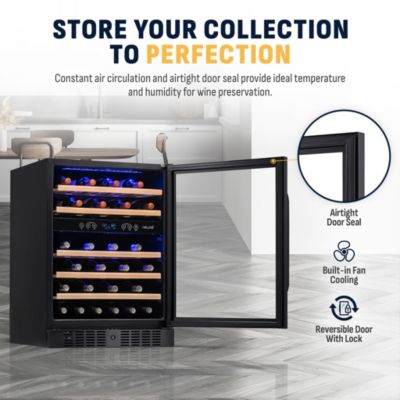 24-inch 46 Bottle Wine Cooler Refrigerator, Built-in Dual Zone Wine Fridge in Black Stainless Steel, Quiet Operation with Beechwood Shelves