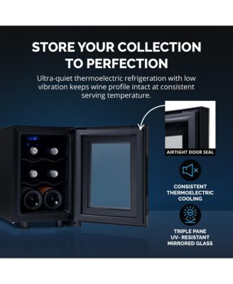 Shadow-T Series Wine Cooler Refrigerator, 6 Bottle Countertop Mirrored Compact Wine Cellar with Triple-Layer Tempered Glass Door, Vibration-Free & Ultra-Quiet Thermoelectric Cooling for Reds, Whites, and Sparkling Wine, Mini Wine Fridge