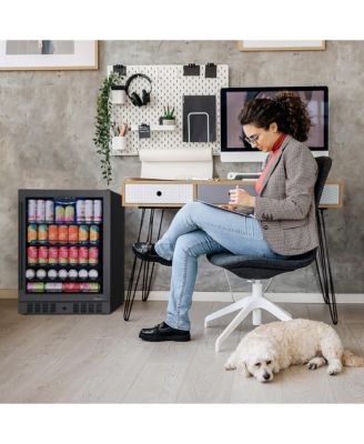 24" Beverage Refrigerator Cooler, 177 Can Black Stainless Steel with Triple-Layer Tempered Glass Door, Built-in Counter or Freestanding Fridge, Compressor Cooling, with Precision Digital Temperature Control