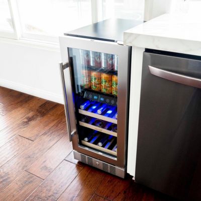 15" Premium Built-in Dual Zone 9 Bottle and 48 Can Wine and Beverage Fridge in Stainless Steel with SplitShelf