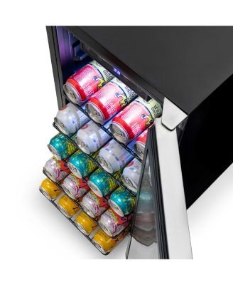 15" Built-in 90 Can Outdoor Beverage Fridge in Weatherproof Stainless Steel with Auto-Closing Door and Easy Glide Casters