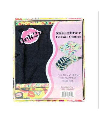 Decorative Microfiber Makeup Remover Cloths (Pack of 5, Design Options), Soft Coral Fleece Reusable Makeup Towels with a Travel Bag, Facial Wash Cloth for Bathroom, 7.5 x 15.5 in.