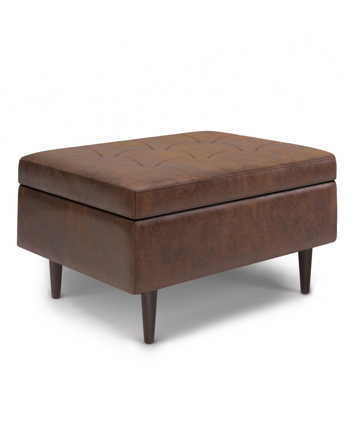 Shop Simpli Home Oregon Storage Ottoman Bench With Tray In Satin Cream Pu Leather In Distressed Chestnut Brown