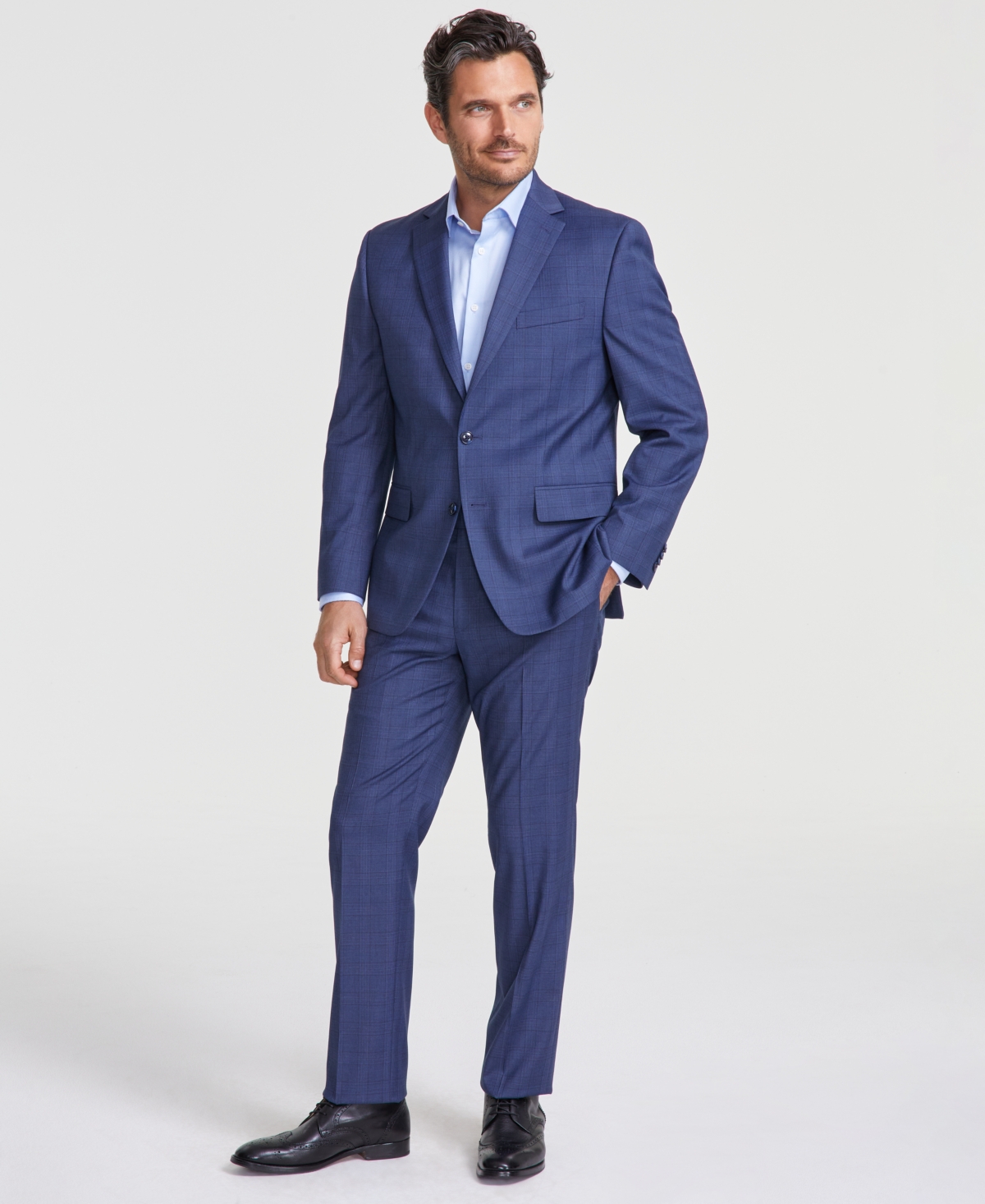 Perry Ellis Men's Modern-fit Solid Nested Suit In Blue Plaid