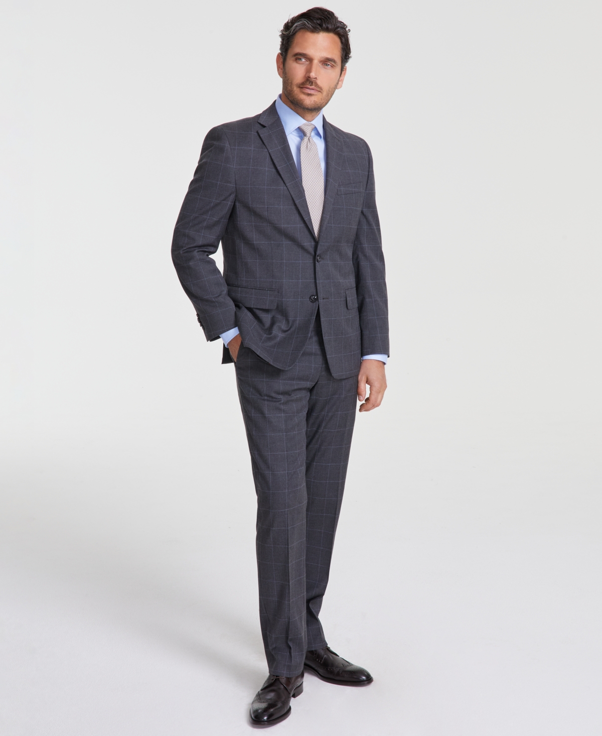 Perry Ellis Men's Modern-fit Solid Nested Suit In Grey Window