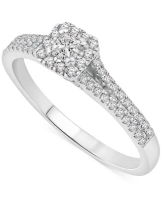 Macy's - Diamond Princess & Round Halo Double Row Engagement Ring (1/2 ct. t.w.) in 14k White Gold