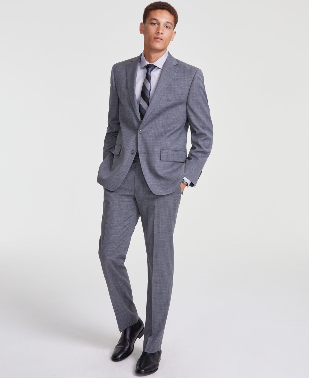 Perry Ellis Men's Modern-fit Solid Nested Suit In Grey Plaid