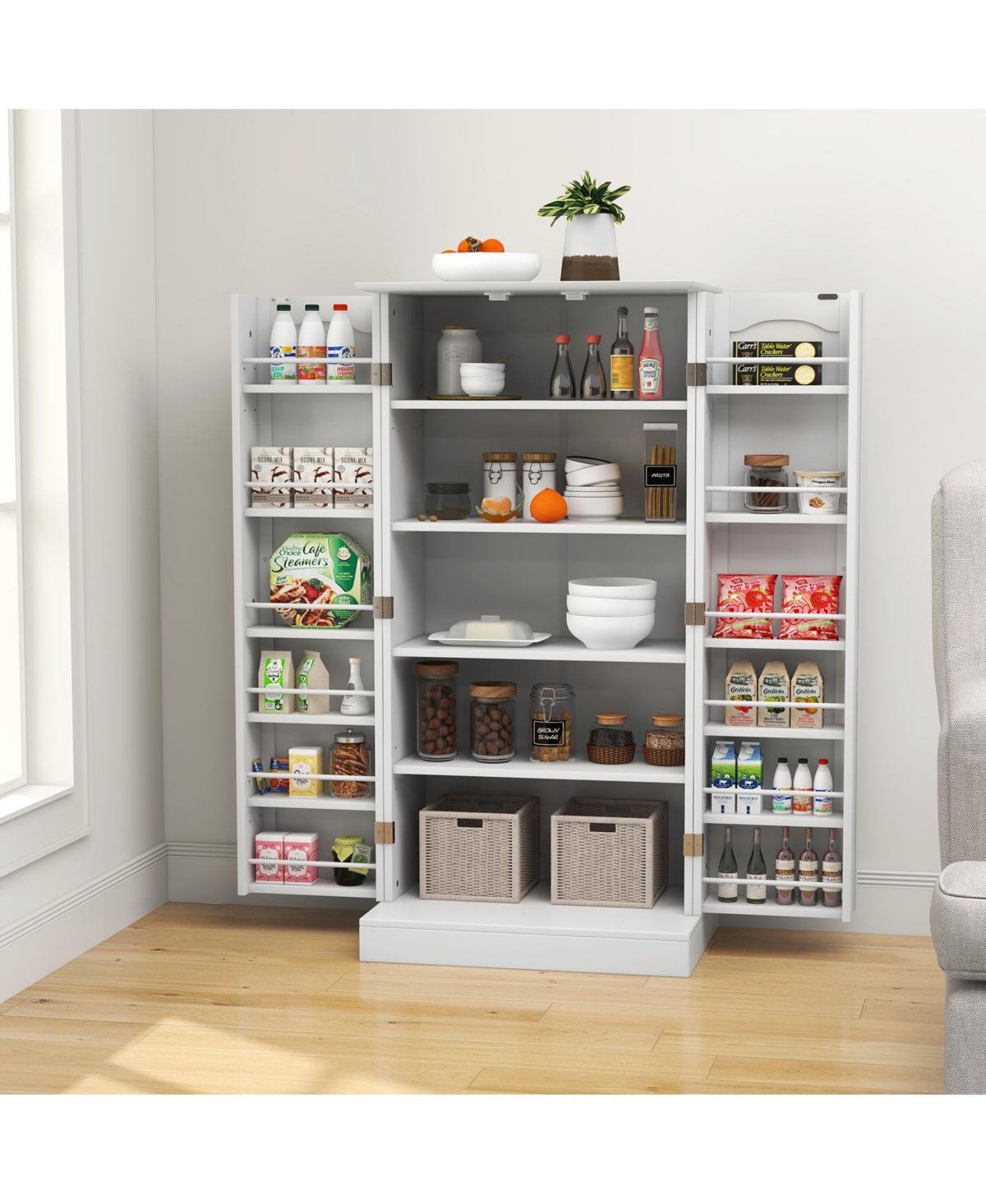 Slickblue Freestanding Buffet Cupboards Sideboard with 2 Doors and Anti-Tipping Devices- White