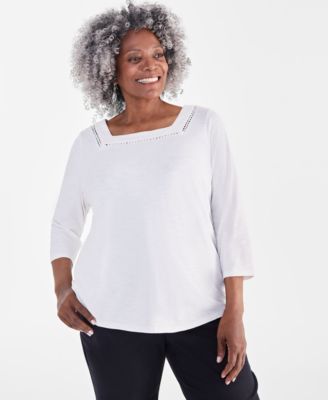 Style & Co - Plus Size Cotton Square-Neck Top