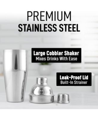 Cocktail Shaker with Built-in Strainer For Bartending & Homebars (24oz) - Silver