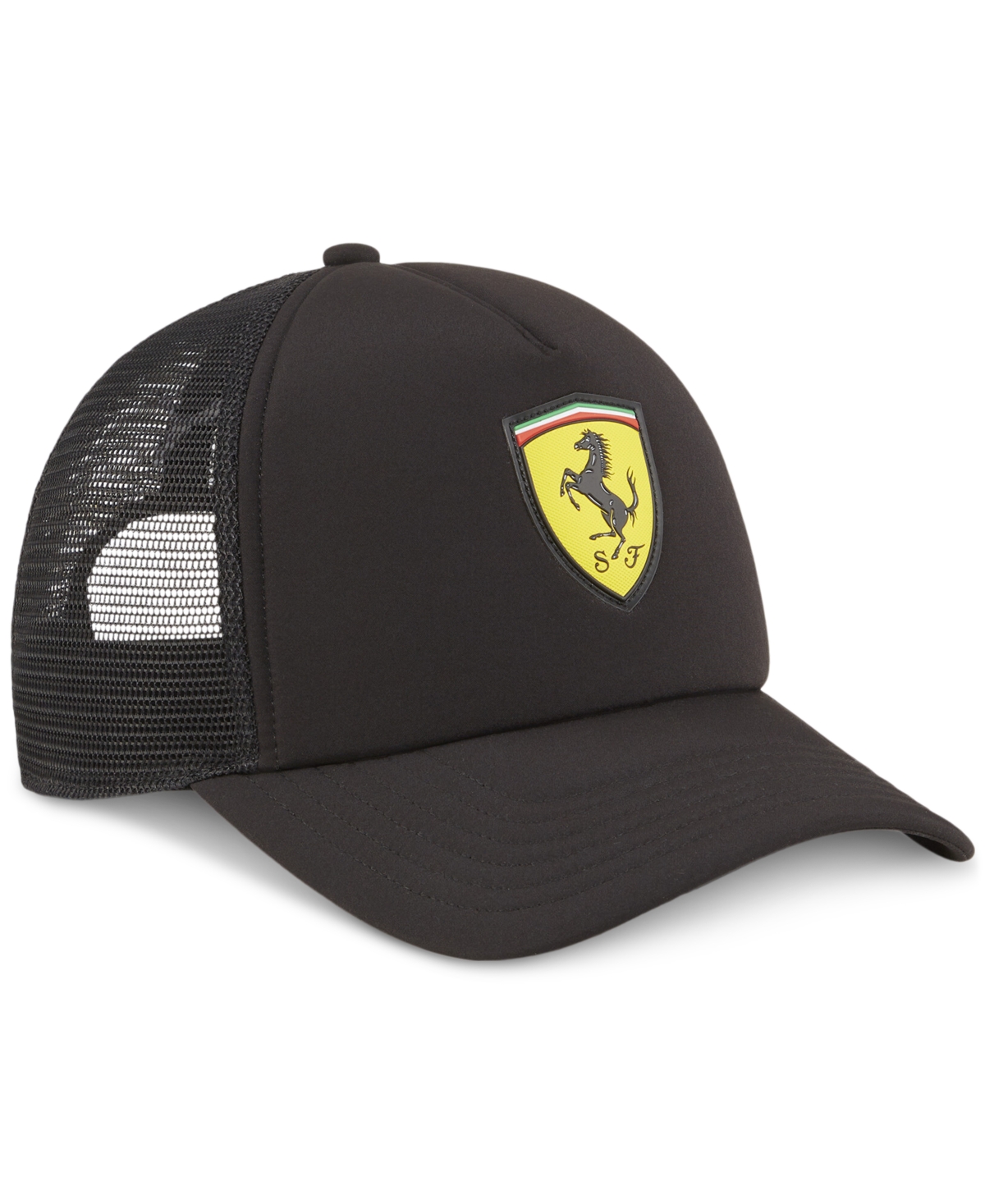 Shop Puma Men's Ferrari Race Logo Shield Snapback Trucker Cap In  Black