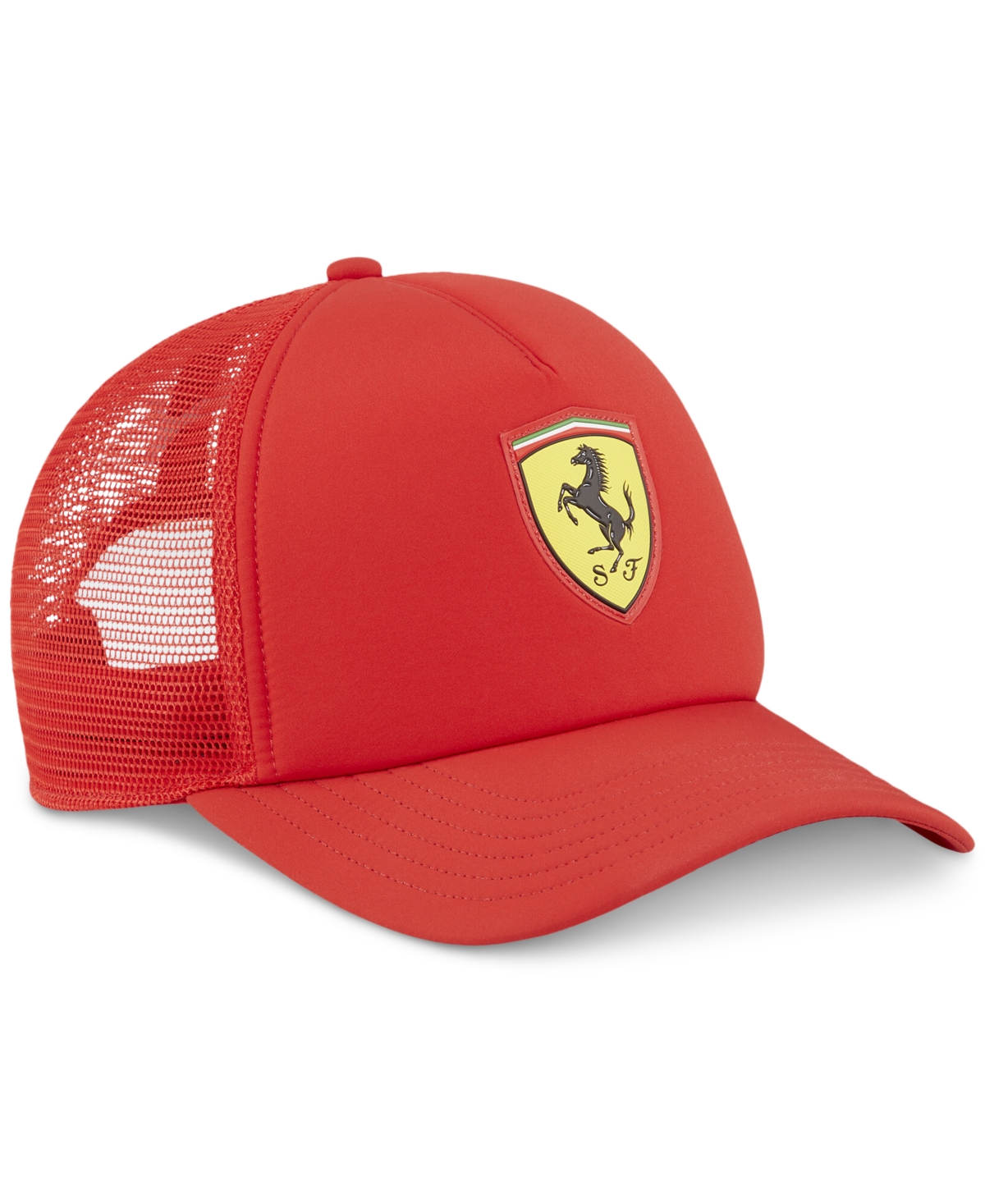 Puma Men's Ferrari Race Logo Shield Snapback Trucker Cap In Rosso Corsa