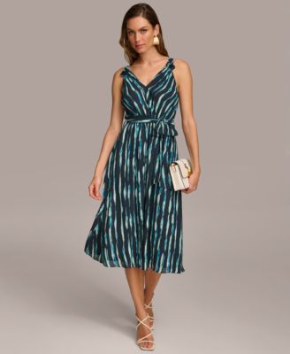 【Donna Karan New York】Printed Tie-Waist A-Line Dress Donna Karan New York Donna Karan Women's Printed Belted A