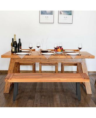 Acacia Wood Dining Bench Rustic Wood Outdoor Patio