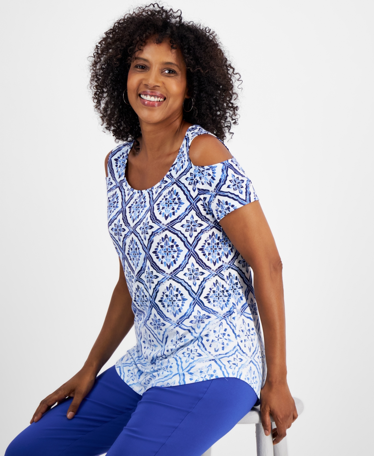 Jm Collection Women's Ombre Cold-Shoulder Short-Sleeve Top, Created for Macy's