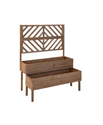 2-Tier Raised Garden Bed with Trellis-Brown