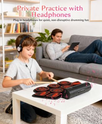 Kids Roll-Up Electronic Drum Set with Speakers, Headphone Jack & Foot Pedals