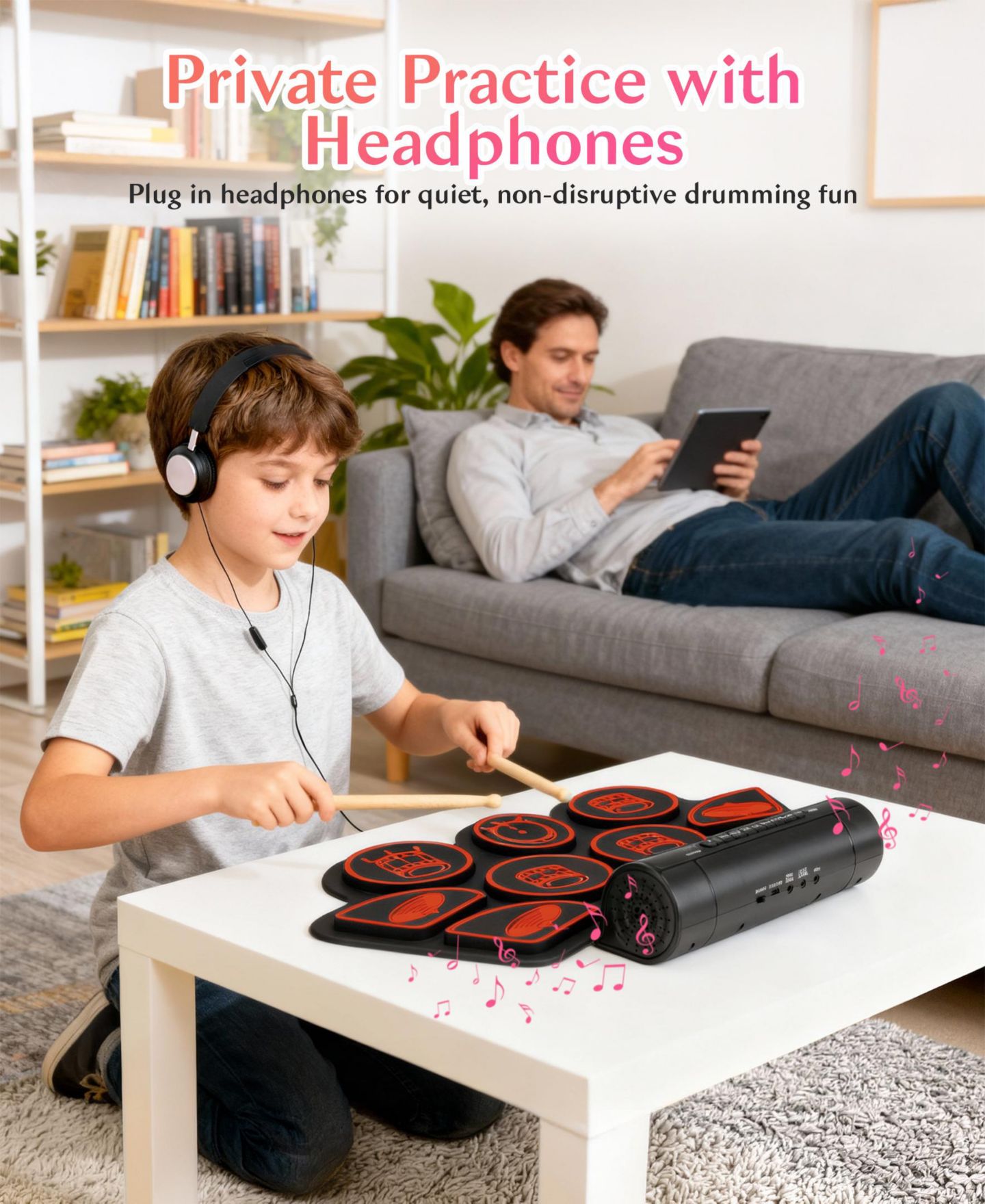 Детские игрушки SUGIFT Kids Roll-Up Electronic Drum Set with Speakers, Headphone Jack & Foot Pedals, цвет: Красный — фото 2
