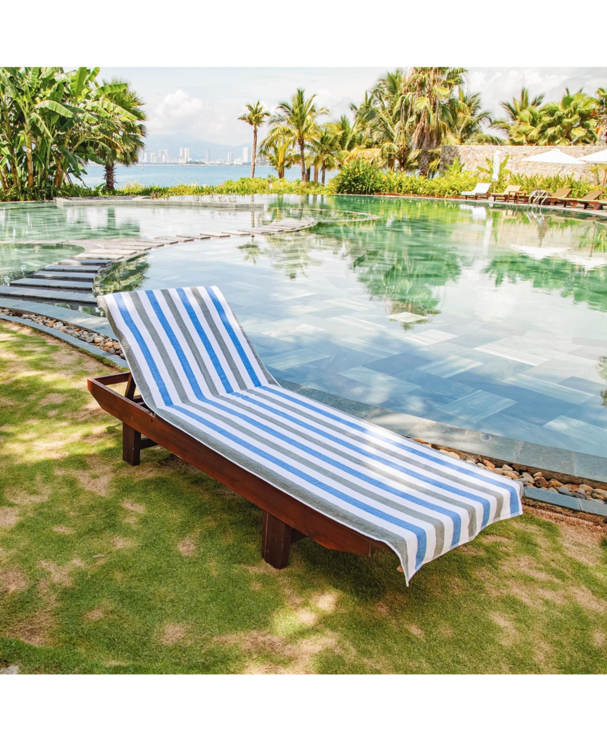 Arkwright Home Cabo Cabana Chaise Lounge Chair Covers (2 Pack), Striped Color Options, Soft Cotton, 30x85 in. with 8