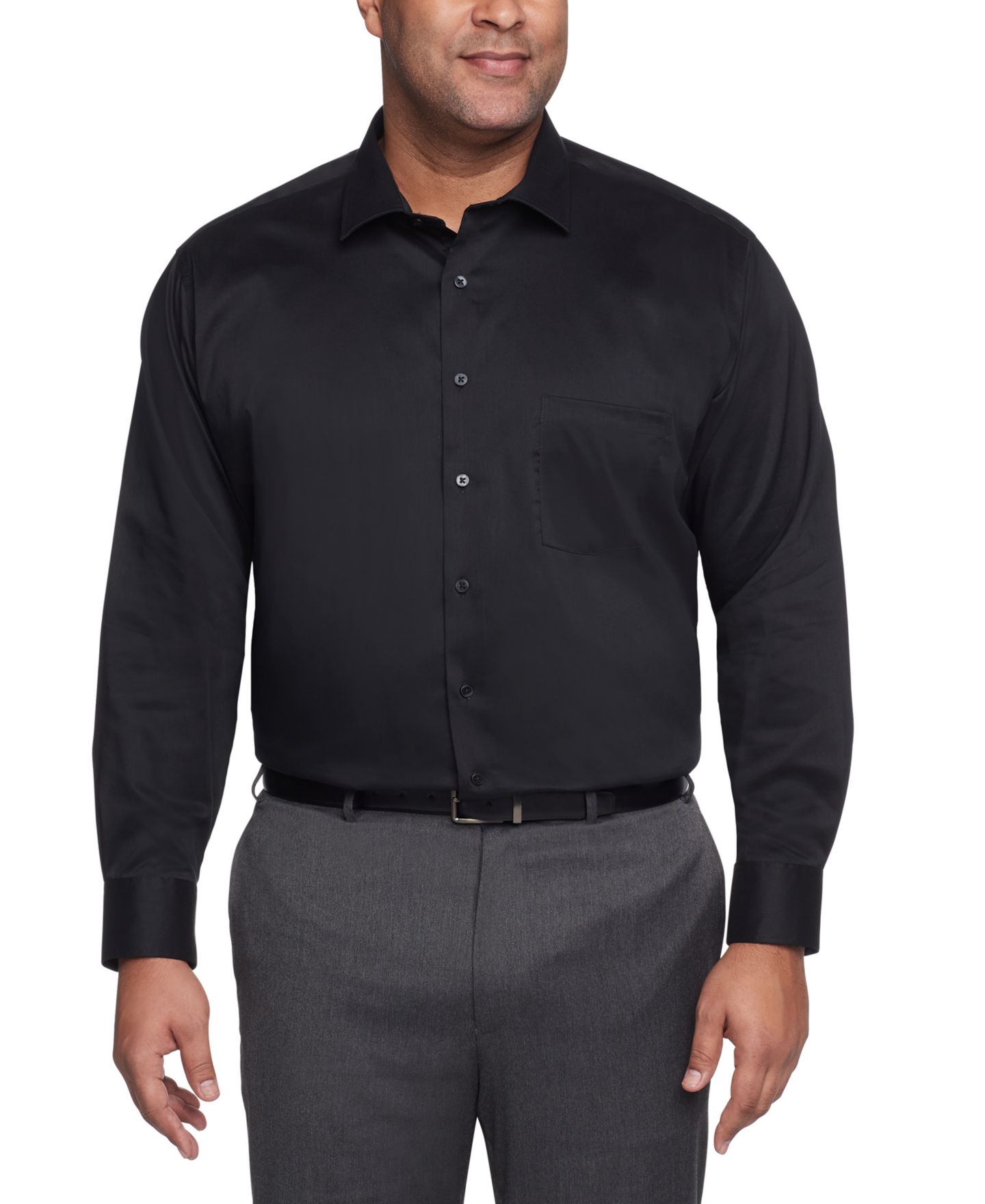 Мужская рубашка Van Heusen Big & Tall Ultra Wrinkle Free Solid Dress Shirt, цвет: Чёрный — фото 1